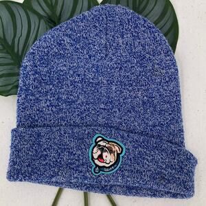 Blue White Marble Embroidered English Bulldog Dog Griff Knit Winter Beanie Hat